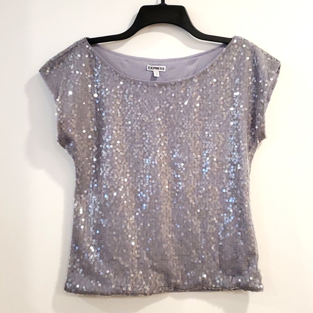 EXPRESS Gray sleeveless round neck lined spangled  sparkly XS EUC